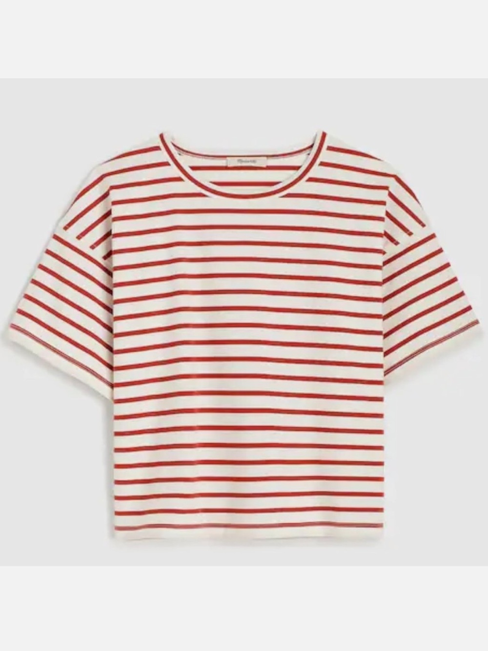Madewell Everyday Boxy Crop Tee in Red and White Stripe